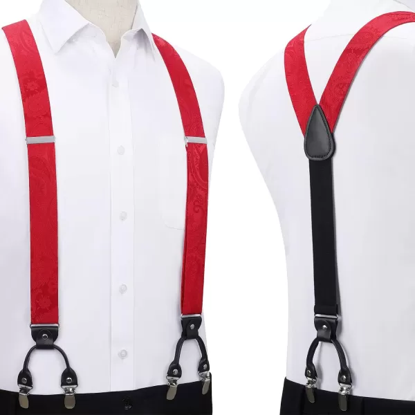 HISDERN Suspenders for Men Paisley Floral Bow tie Suspender Pocket Square Sets Adjustable Y Shape 6 Clips Wedding Braces