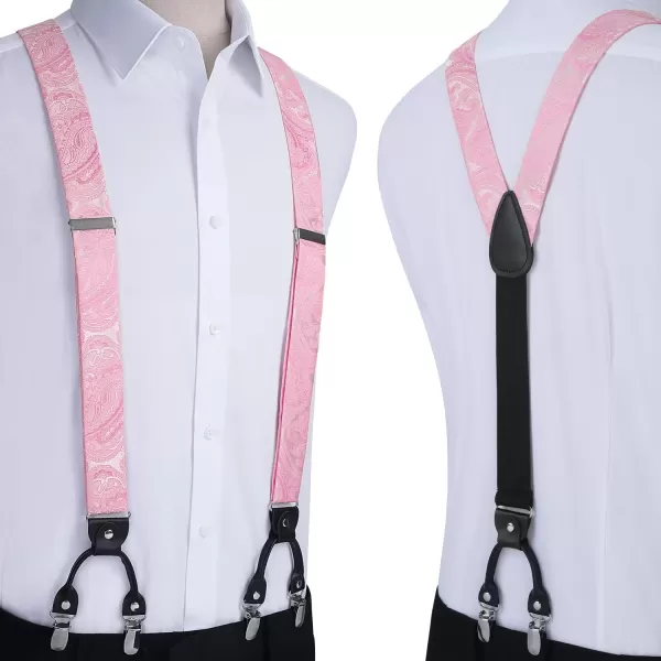 HISDERN Suspenders for Men Paisley Floral Bow tie Suspender Pocket Square Sets Adjustable Y Shape 6 Clips Wedding Braces