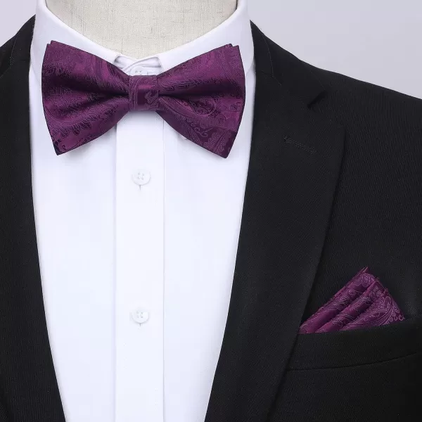 HISDERN Suspenders for Men Paisley Floral Bow tie Suspender Pocket Square Sets Adjustable Y Shape 6 Clips Wedding Braces