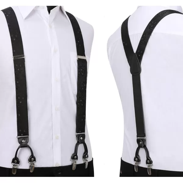 HISDERN Suspenders for Men Paisley Floral Bow tie Suspender Pocket Square Sets Adjustable Y Shape 6 Clips Wedding Braces