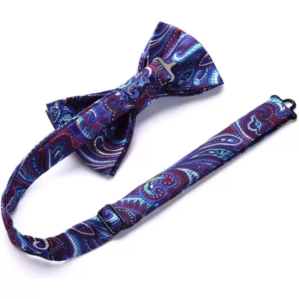 HISDERN Suspenders for Men Paisley Floral Bow tie Suspender Pocket Square Sets Adjustable Y Shape 6 Clips Wedding Braces