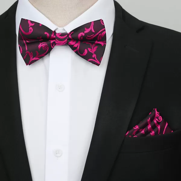 HISDERN Suspenders for Men Paisley Floral Bow tie Suspender Pocket Square Sets Adjustable Y Shape 6 Clips Wedding Braces