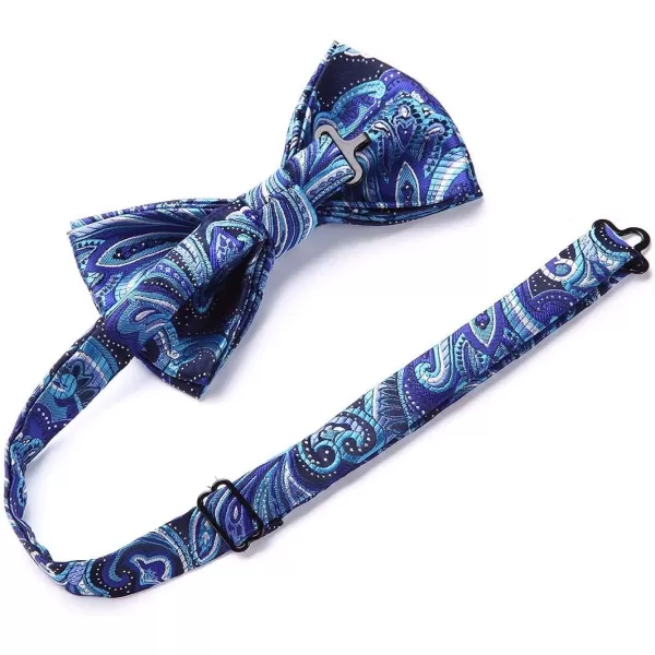 HISDERN Suspenders for Men Paisley Floral Bow tie Suspender Pocket Square Sets Adjustable Y Shape 6 Clips Wedding Braces