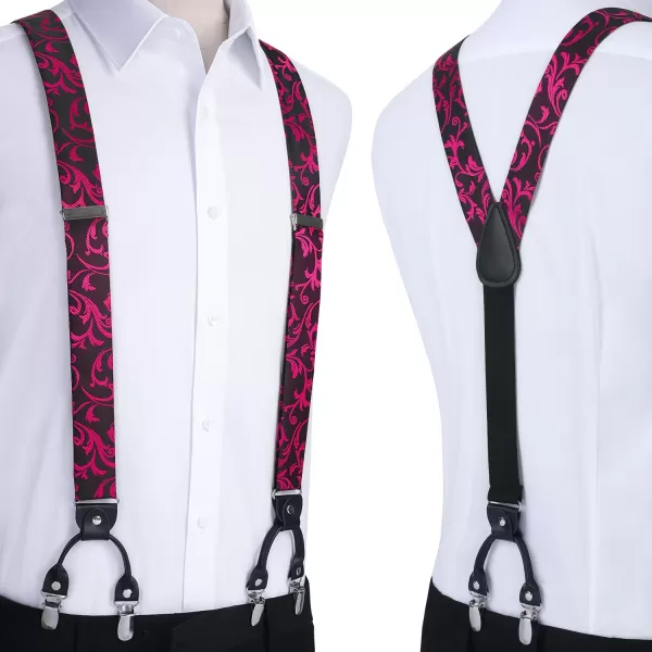 HISDERN Suspenders for Men Paisley Floral Bow tie Suspender Pocket Square Sets Adjustable Y Shape 6 Clips Wedding Braces