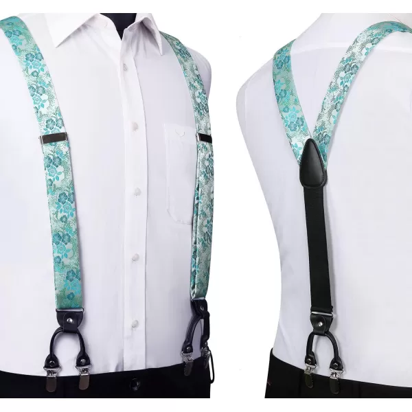 HISDERN Suspenders for Men Paisley Floral Bow tie Suspender Pocket Square Sets Adjustable Y Shape 6 Clips Wedding Braces