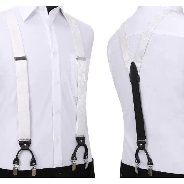 HISDERN Suspenders for Men Paisley Floral Bow tie Suspender Pocket Square Sets Adjustable Y Shape 6 Clips Wedding Braces
