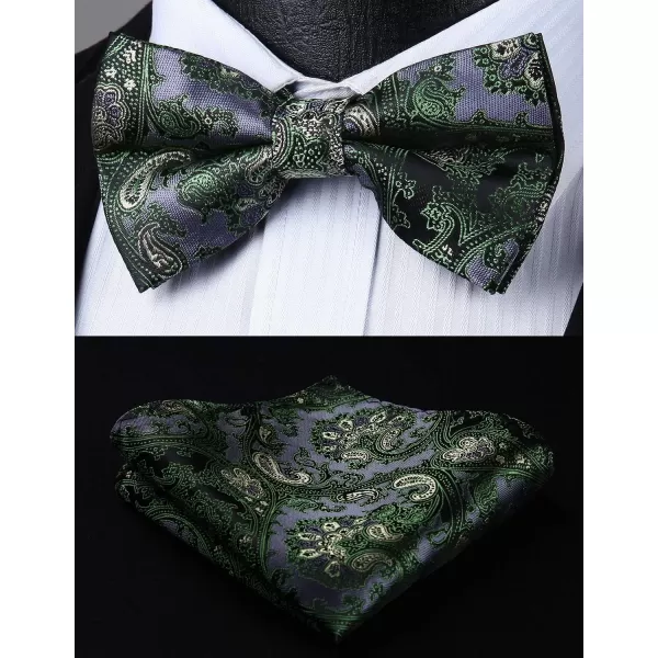 HISDERN Suspenders for Men Paisley Floral Bow tie Suspender Pocket Square Sets Adjustable Y Shape 6 Clips Wedding Braces