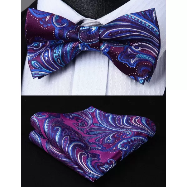 HISDERN Suspenders for Men Paisley Floral Bow tie Suspender Pocket Square Sets Adjustable Y Shape 6 Clips Wedding Braces