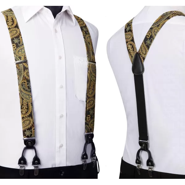 HISDERN Suspenders for Men Paisley Floral Bow tie Suspender Pocket Square Sets Adjustable Y Shape 6 Clips Wedding Braces