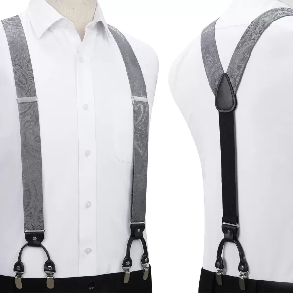 HISDERN Suspenders for Men Paisley Floral Bow tie Suspender Pocket Square Sets Adjustable Y Shape 6 Clips Wedding Braces
