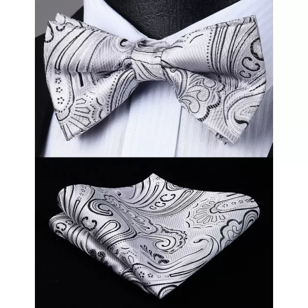 HISDERN Suspenders for Men Paisley Floral Bow tie Suspender Pocket Square Sets Adjustable Y Shape 6 Clips Wedding Braces