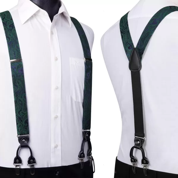 HISDERN Suspenders for Men Paisley Floral Bow tie Suspender Pocket Square Sets Adjustable Y Shape 6 Clips Wedding Braces