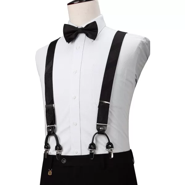 HISDERN Suspenders for Men Paisley Floral Bow tie Suspender Pocket Square Sets Adjustable Y Shape 6 Clips Wedding Braces