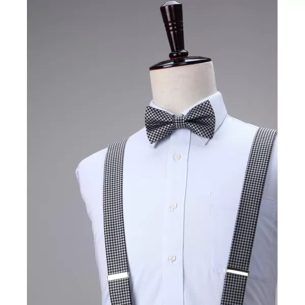 HISDERN Suspenders for Men Paisley Floral Bow tie Suspender Pocket Square Sets Adjustable Y Shape 6 Clips Wedding Braces