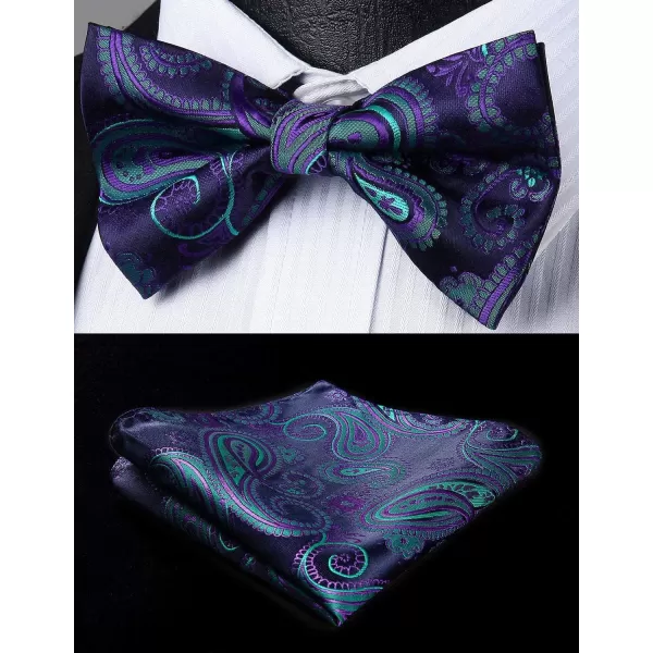 HISDERN Suspenders for Men Paisley Floral Bow tie Suspender Pocket Square Sets Adjustable Y Shape 6 Clips Wedding Braces
