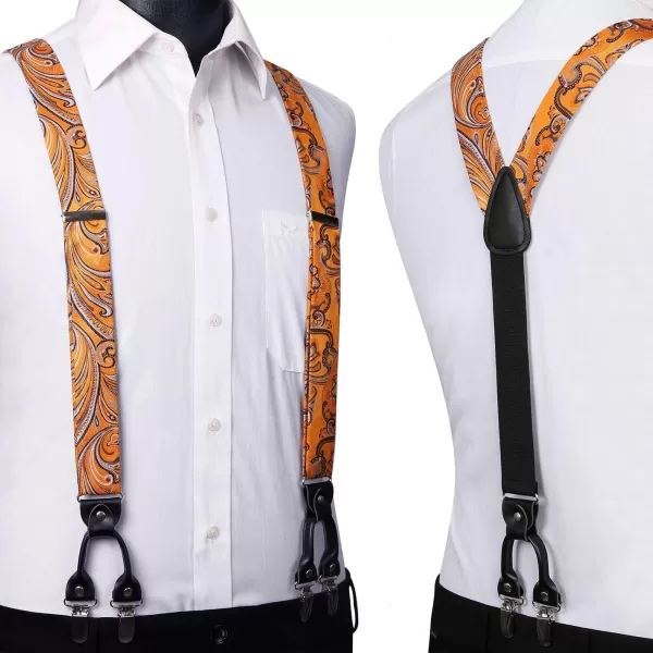 HISDERN Suspenders for Men Paisley Floral Bow tie Suspender Pocket Square Sets Adjustable Y Shape 6 Clips Wedding Braces
