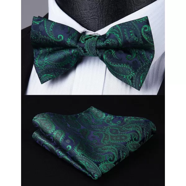 HISDERN Suspenders for Men Paisley Floral Bow tie Suspender Pocket Square Sets Adjustable Y Shape 6 Clips Wedding Braces