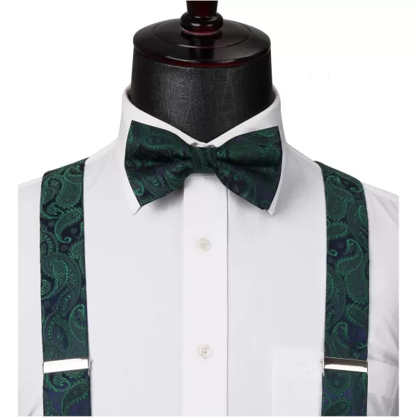 HISDERN Suspenders for Men Paisley Floral Bow tie Suspender Pocket Square Sets Adjustable Y Shape 6 Clips Wedding Braces