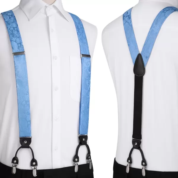HISDERN Suspenders for Men Paisley Floral Bow tie Suspender Pocket Square Sets Adjustable Y Shape 6 Clips Wedding Braces