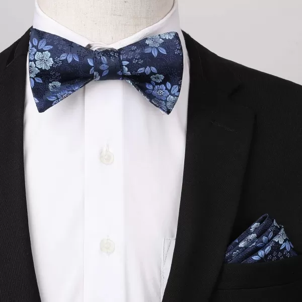 HISDERN Suspenders for Men Paisley Floral Bow tie Suspender Pocket Square Sets Adjustable Y Shape 6 Clips Wedding Braces