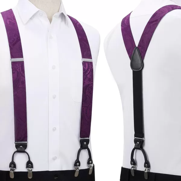 HISDERN Suspenders for Men Paisley Floral Bow tie Suspender Pocket Square Sets Adjustable Y Shape 6 Clips Wedding Braces
