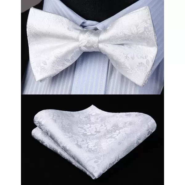 HISDERN Suspenders for Men Paisley Floral Bow tie Suspender Pocket Square Sets Adjustable Y Shape 6 Clips Wedding Braces