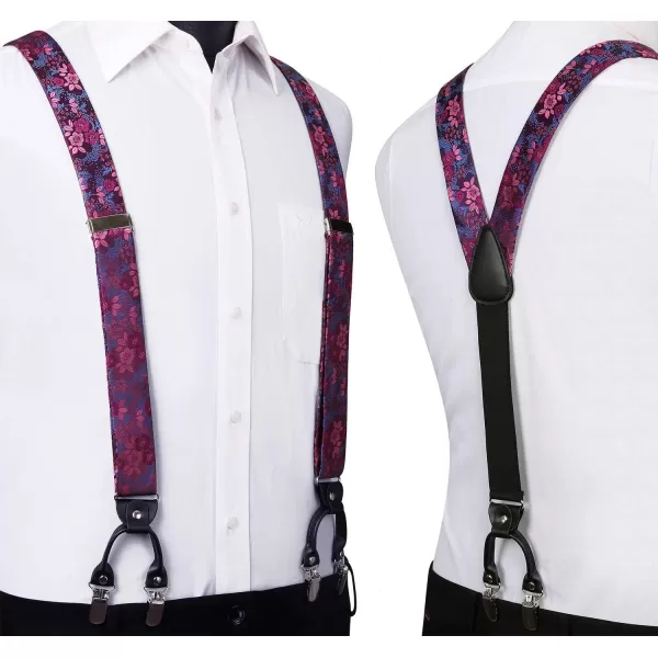 HISDERN Suspenders for Men Paisley Floral Bow tie Suspender Pocket Square Sets Adjustable Y Shape 6 Clips Wedding Braces