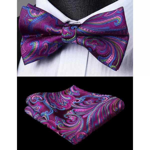 HISDERN Suspenders for Men Paisley Floral Bow tie Suspender Pocket Square Sets Adjustable Y Shape 6 Clips Wedding Braces