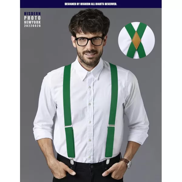 HISDERN Suspenders for Men X-Back 1.4" Adjustable Elastic Suspender Braces Strong 4 Clips for Work Trousers Wedding