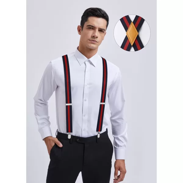 HISDERN Suspenders for Men X-Back 1.4" Adjustable Elastic Suspender Braces Strong 4 Clips for Work Trousers Wedding