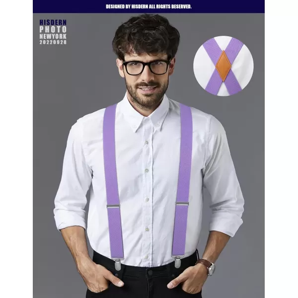 HISDERN Suspenders for Men X-Back 1.4" Adjustable Elastic Suspender Braces Strong 4 Clips for Work Trousers Wedding