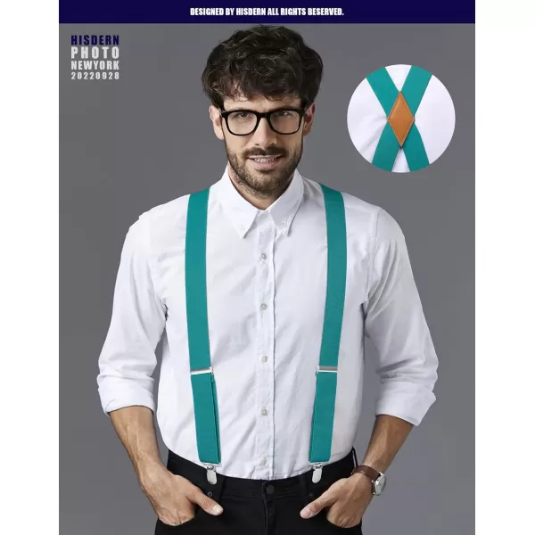 HISDERN Suspenders for Men X-Back 1.4" Adjustable Elastic Suspender Braces Strong 4 Clips for Work Trousers Wedding