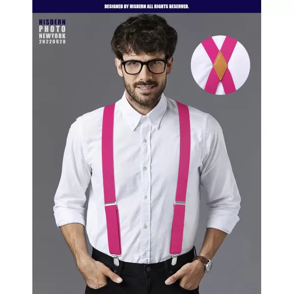 HISDERN Suspenders for Men X-Back 1.4" Adjustable Elastic Suspender Braces Strong 4 Clips for Work Trousers Wedding