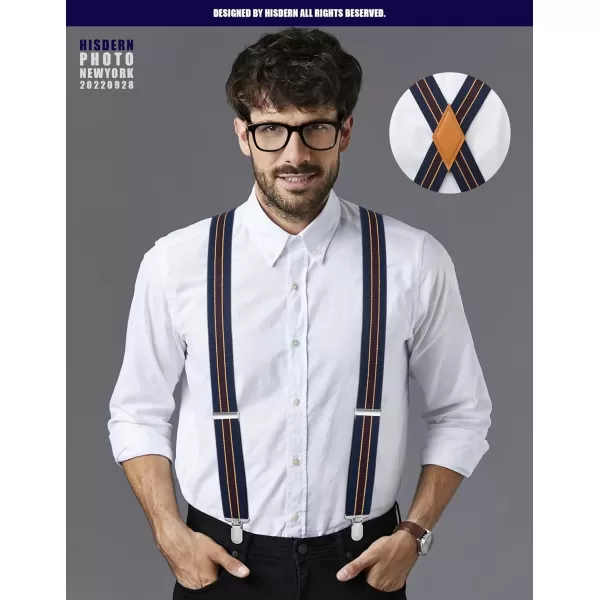 HISDERN Suspenders for Men X-Back 1.4" Adjustable Elastic Suspender Braces Strong 4 Clips for Work Trousers Wedding