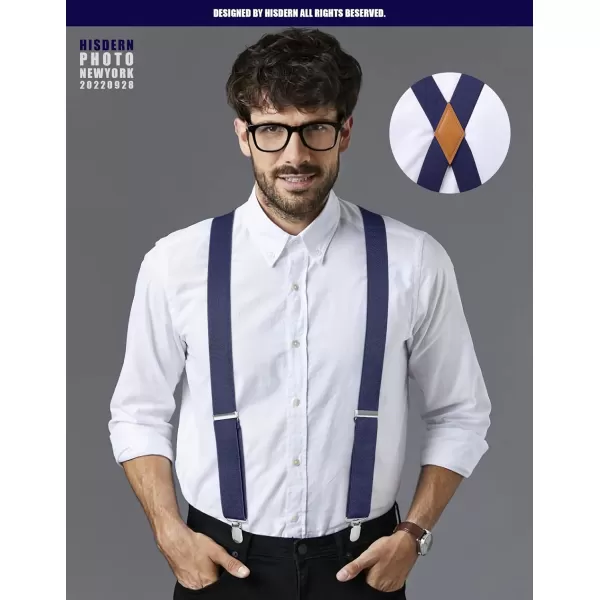 HISDERN Suspenders for Men X-Back 1.4" Adjustable Elastic Suspender Braces Strong 4 Clips for Work Trousers Wedding
