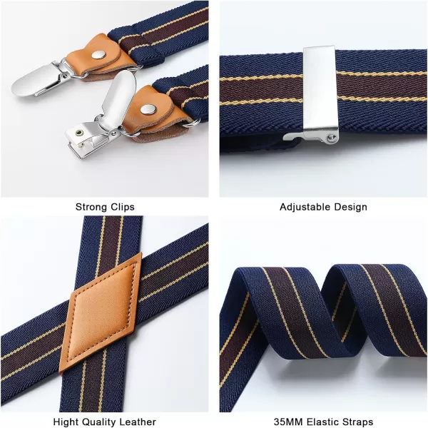 HISDERN Suspenders for Men X-Back 1.4" Adjustable Elastic Suspender Braces Strong 4 Clips for Work Trousers Wedding