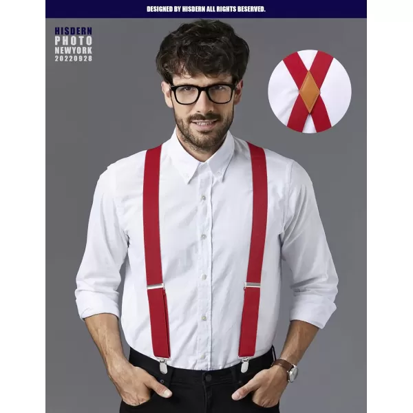 HISDERN Suspenders for Men X-Back 1.4" Adjustable Elastic Suspender Braces Strong 4 Clips for Work Trousers Wedding