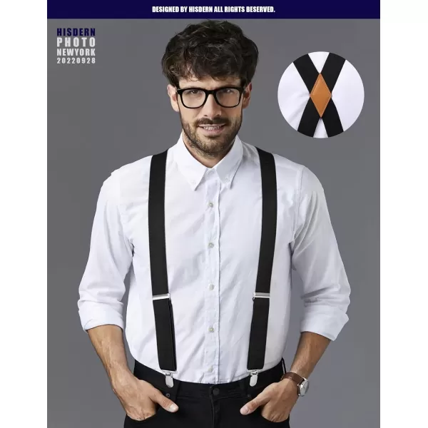 HISDERN Suspenders for Men X-Back 1.4" Adjustable Elastic Suspender Braces Strong 4 Clips for Work Trousers Wedding