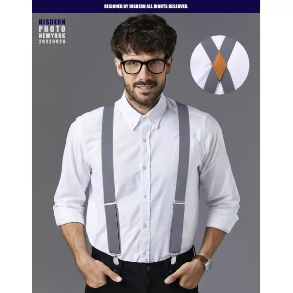 HISDERN Suspenders for Men X-Back 1.4" Adjustable Elastic Suspender Braces Strong 4 Clips for Work Trousers Wedding