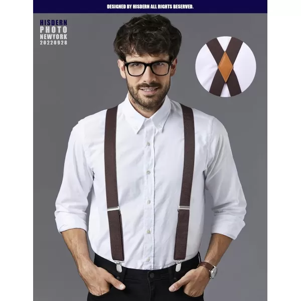 HISDERN Suspenders for Men X-Back 1.4" Adjustable Elastic Suspender Braces Strong 4 Clips for Work Trousers Wedding