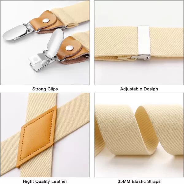 HISDERN Suspenders for Men X-Back 1.4" Adjustable Elastic Suspender Braces Strong 4 Clips for Work Trousers Wedding
