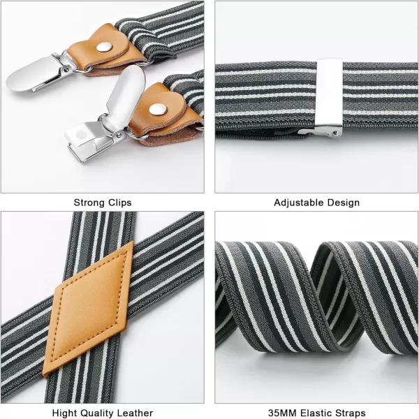 HISDERN Suspenders for Men X-Back 1.4" Adjustable Elastic Suspender Braces Strong 4 Clips for Work Trousers Wedding