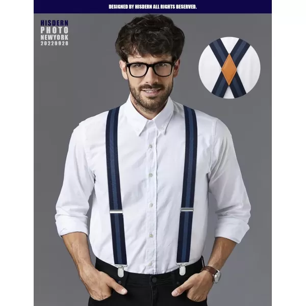 HISDERN Suspenders for Men X-Back 1.4" Adjustable Elastic Suspender Braces Strong 4 Clips for Work Trousers Wedding