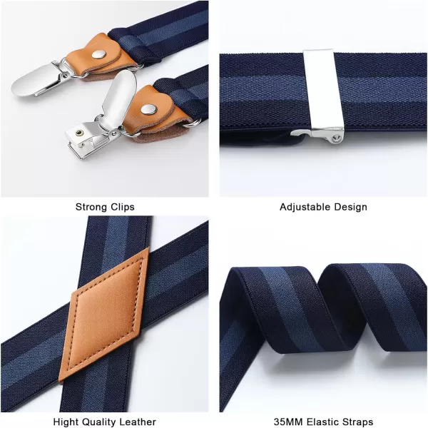 HISDERN Suspenders for Men X-Back 1.4" Adjustable Elastic Suspender Braces Strong 4 Clips for Work Trousers Wedding
