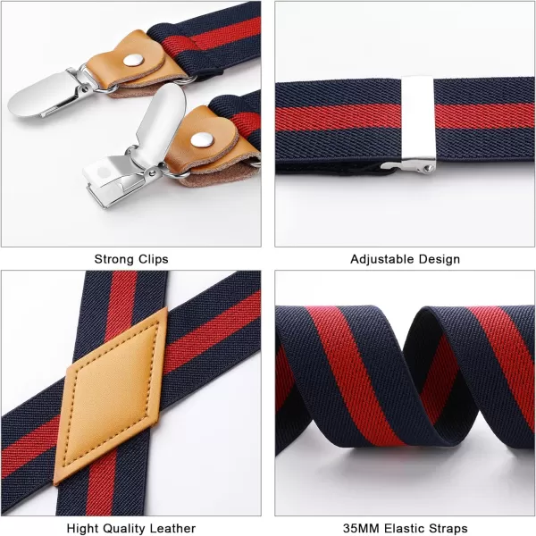 HISDERN Suspenders for Men X-Back 1.4" Adjustable Elastic Suspender Braces Strong 4 Clips for Work Trousers Wedding
