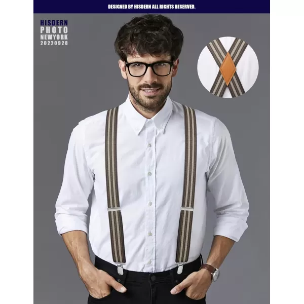 HISDERN Suspenders for Men X-Back 1.4" Adjustable Elastic Suspender Braces Strong 4 Clips for Work Trousers Wedding