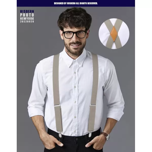 HISDERN Suspenders for Men X-Back 1.4" Adjustable Elastic Suspender Braces Strong 4 Clips for Work Trousers Wedding