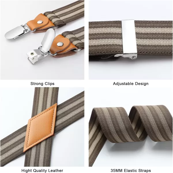 HISDERN Suspenders for Men X-Back 1.4" Adjustable Elastic Suspender Braces Strong 4 Clips for Work Trousers Wedding