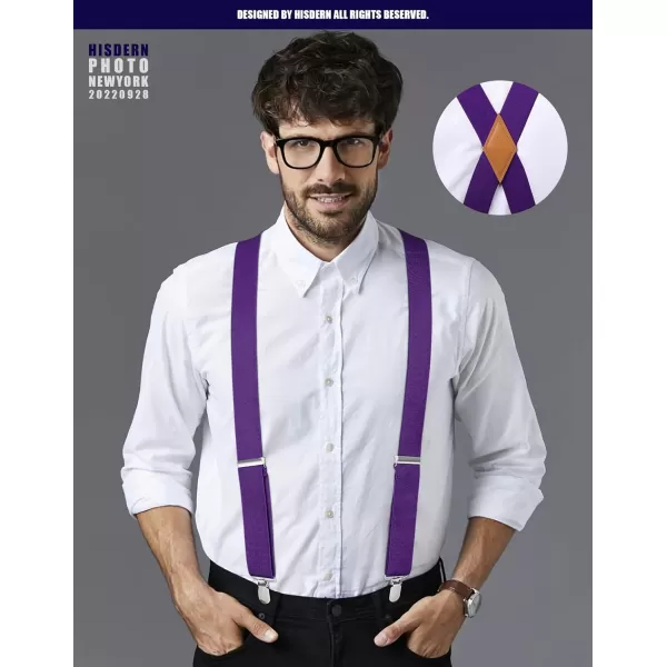 HISDERN Suspenders for Men X-Back 1.4" Adjustable Elastic Suspender Braces Strong 4 Clips for Work Trousers Wedding