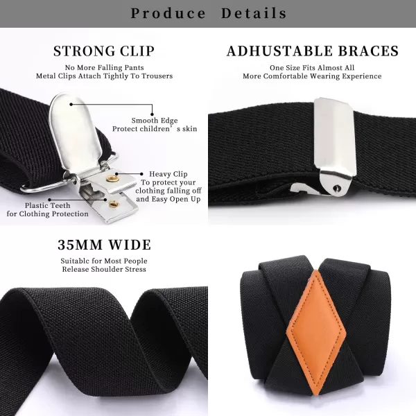 HISDERN Suspenders for Men X-Back 1.4" Adjustable Elastic Suspender Braces Strong 4 Clips for Work Trousers Wedding